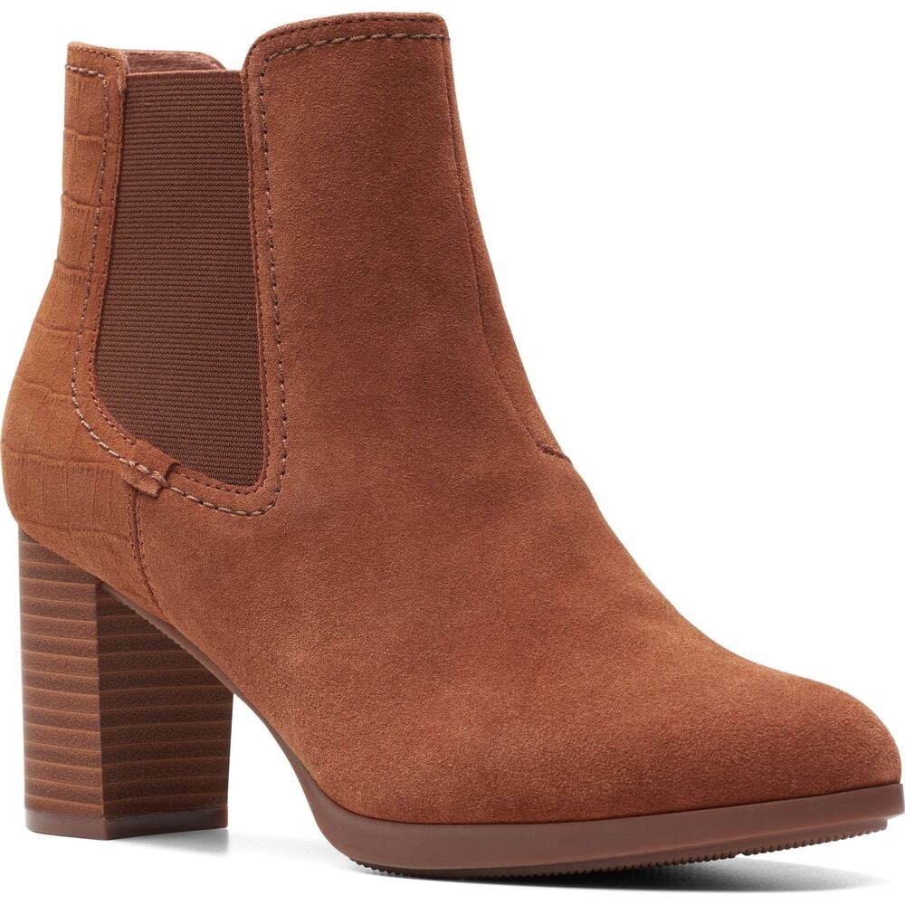 Clarks Bayla Rose Tan Suede Side Zip Heeled Bootie Women's Size 12 New in Box